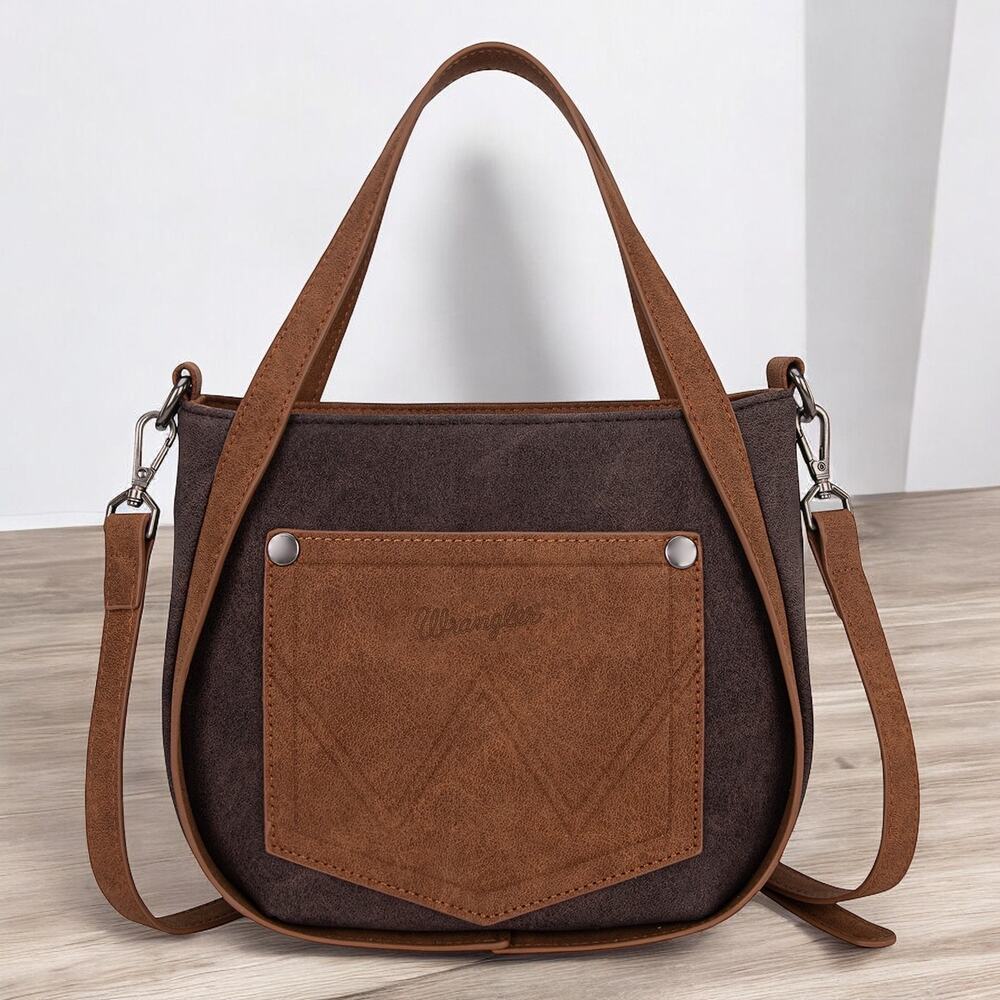 Wrangler Coffee Fringe Two-Tone Tote/Crossbody *NEW in Package* - Picture 2 of 5